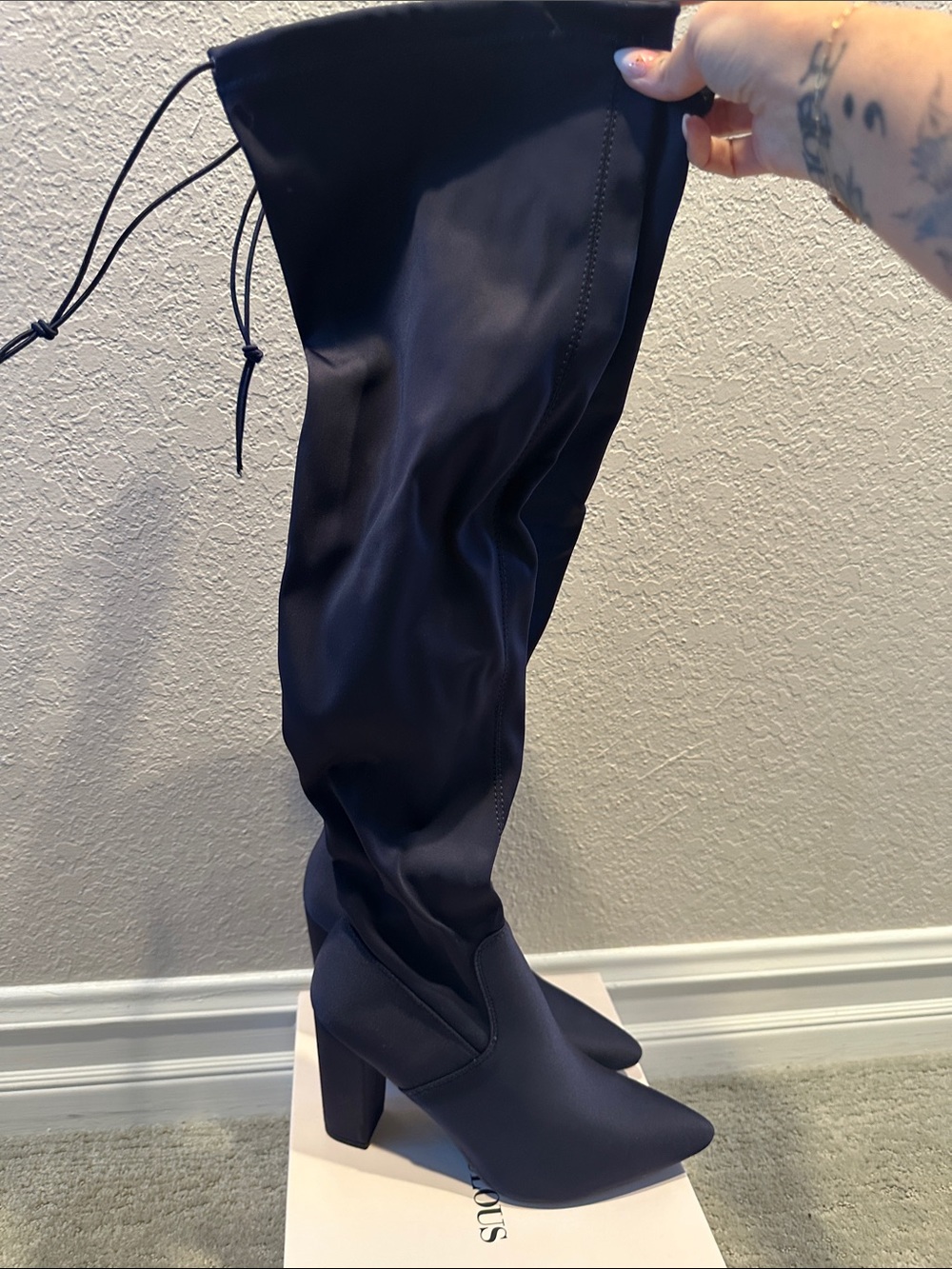 JustFab Black Over-the-Knee Stretch Heeled Boots